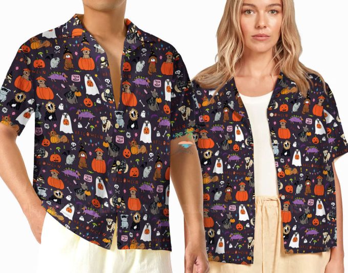 Ute Ghost Dog Hawaiian Shirt, Dog Lover Hawaii Shirt, Halloween Dog Button Up Shirt, Spooky Season Gift 2