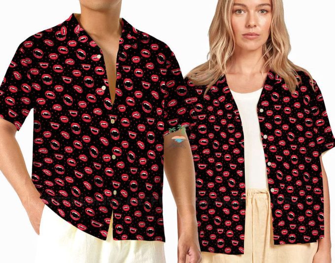 Vampire Lips Halloween Hawaiian Shirt, Trick Or Treat Shirt, Creepy Button Up Shirt, Spooky Season Hawaii Shirt 2