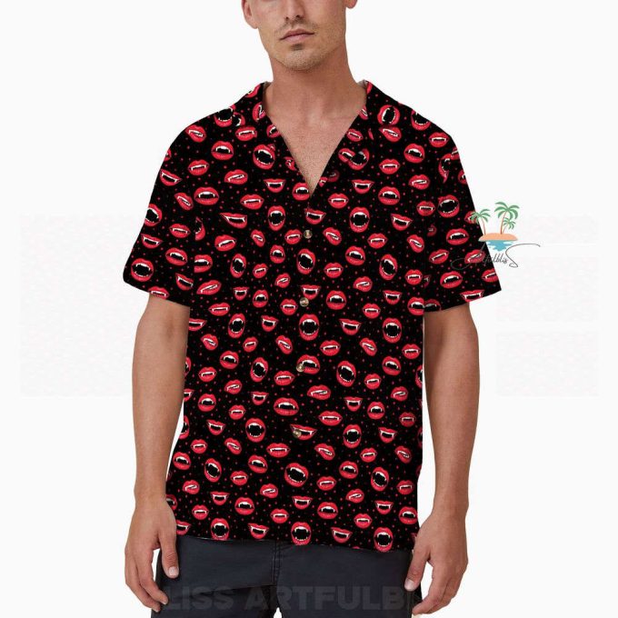 Vampire Lips Halloween Hawaiian Shirt, Trick Or Treat Shirt, Creepy Button Up Shirt, Spooky Season Hawaii Shirt 4