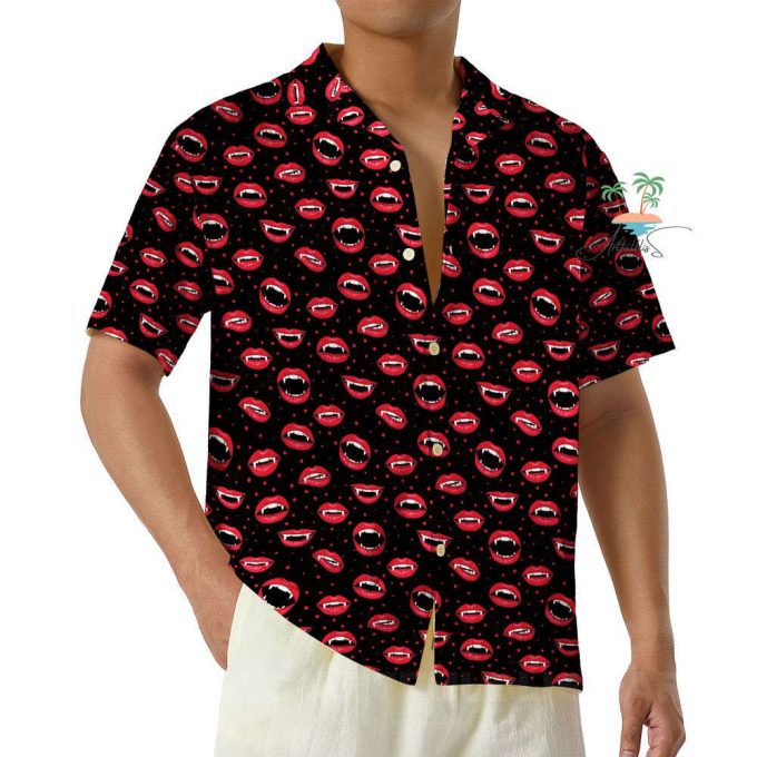 Vampire Lips Halloween Hawaiian Shirt, Trick Or Treat Shirt, Creepy Button Up Shirt, Spooky Season Hawaii Shirt 5