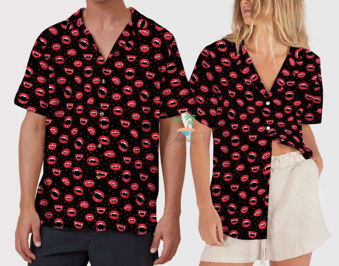 Vampire Lips Halloween Hawaiian Shirt, Trick Or Treat Shirt, Creepy Button Up Shirt, Spooky Season Hawaii Shirt 6