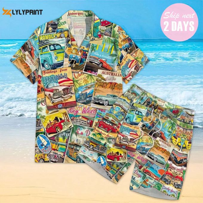 Vintage Car Collage Hawaiian Shirt 1