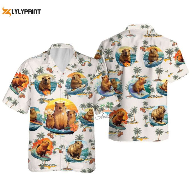 Vintage Meme Capybara Hawaiian Shirt, Cute Capybara Hawaii Shirt 1