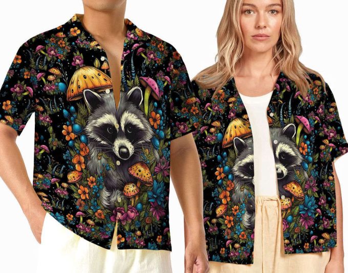 Vintage Raccoon Mushroom Hawaiian Shirt 4