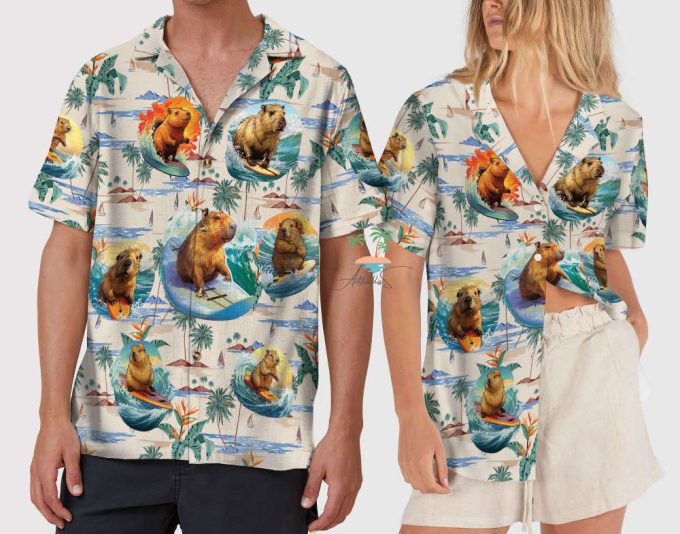 Vintage Vacation Capybara Hawaiian Shirt 6