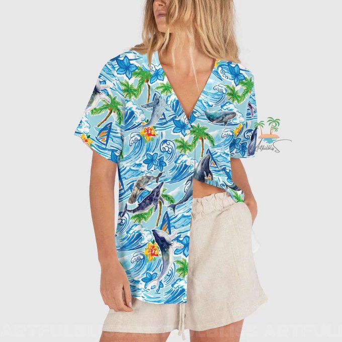 Whale Blue Hawaiian Shirt, Marine Life Lover Hawaii Shirt 3