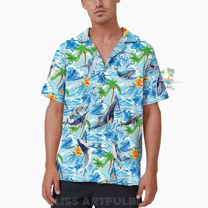 Whale Blue Hawaiian Shirt, Marine Life Lover Hawaii Shirt 4