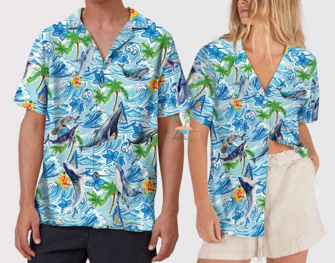 Whale Blue Hawaiian Shirt, Marine Life Lover Hawaii Shirt 6