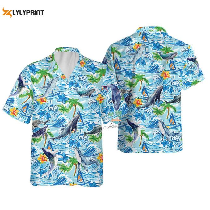 Whale Blue Hawaiian Shirt, Marine Life Lover Hawaii Shirt 1