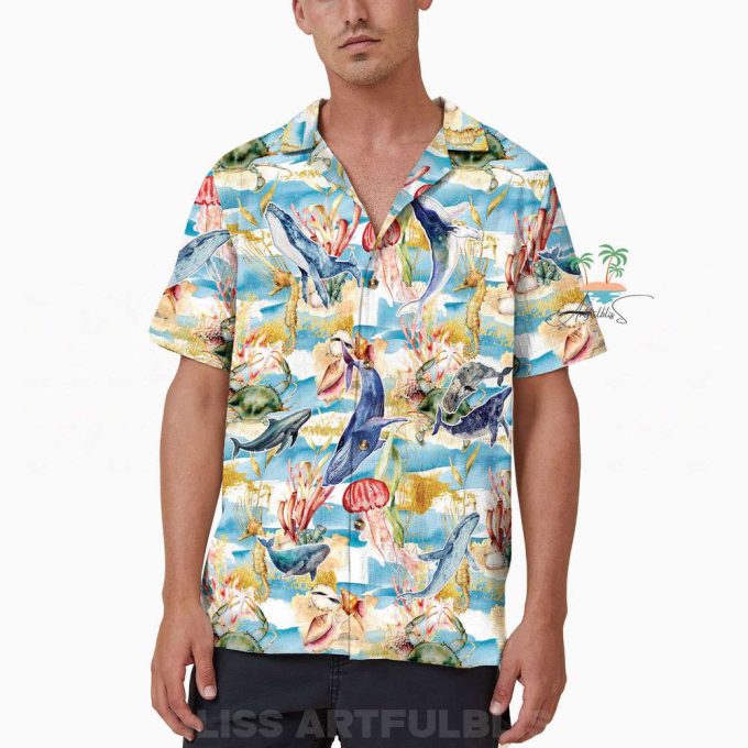 Whale Jellyfish Hawaiian Shirt, Save The Whales Hawaii Shirt 4