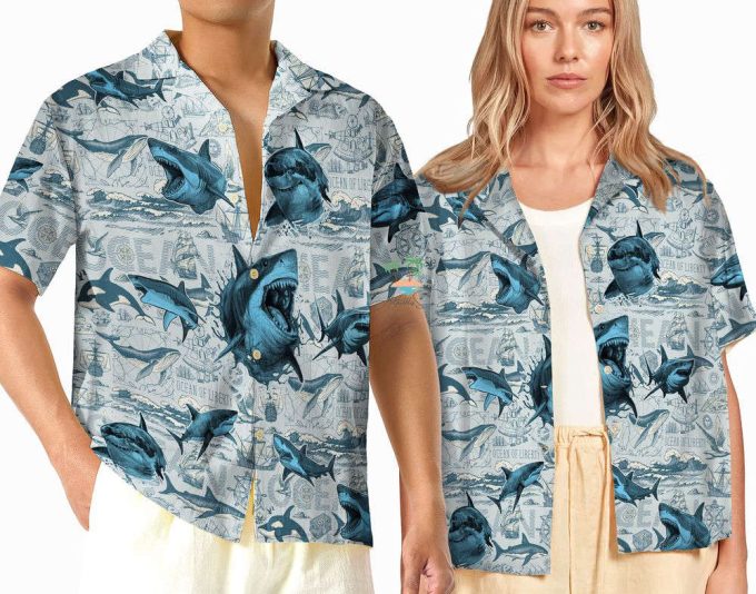 Whale Shark Hawaiian Shirt, Great White Shark Hawaii Shirt 2