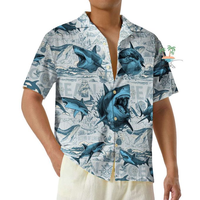 Whale Shark Hawaiian Shirt, Great White Shark Hawaii Shirt 3