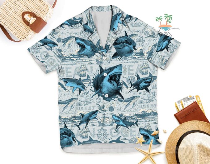 Whale Shark Hawaiian Shirt, Great White Shark Hawaii Shirt 4