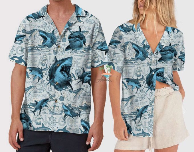 Whale Shark Hawaiian Shirt, Great White Shark Hawaii Shirt 5