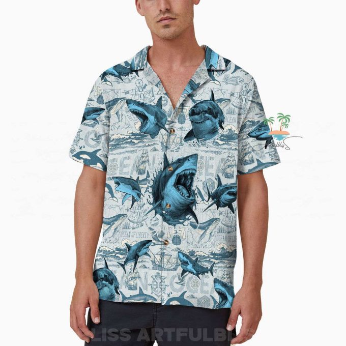 Whale Shark Hawaiian Shirt, Great White Shark Hawaii Shirt 6