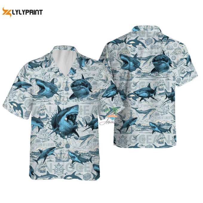 Whale Shark Hawaiian Shirt, Great White Shark Hawaii Shirt 1