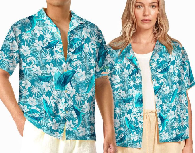 Whale Teal Hawaiian Shirt, Humpback Whale Hawaii Shirt 2