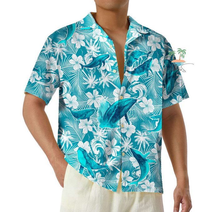 Whale Teal Hawaiian Shirt, Humpback Whale Hawaii Shirt 3