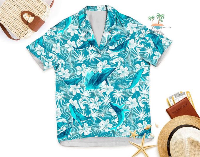 Whale Teal Hawaiian Shirt, Humpback Whale Hawaii Shirt 4