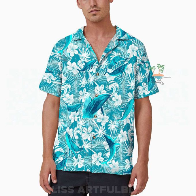 Whale Teal Hawaiian Shirt, Humpback Whale Hawaii Shirt 6