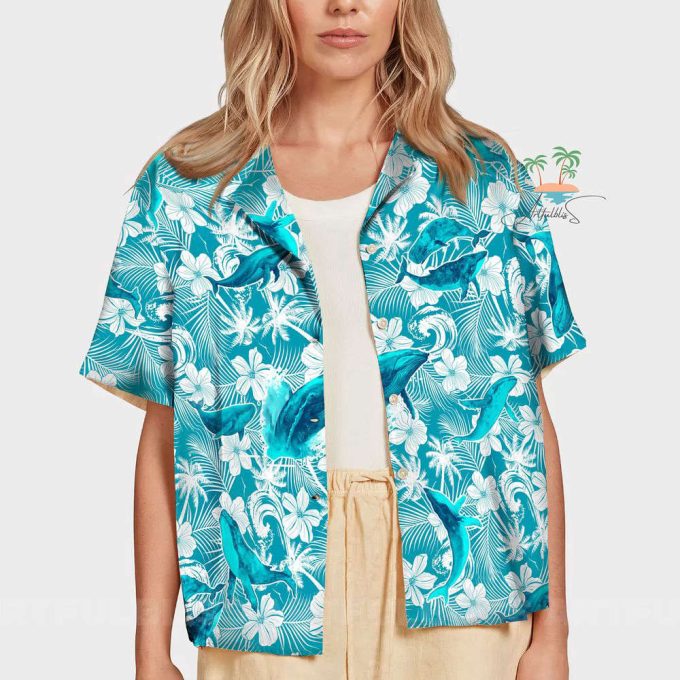 Whale Teal Hawaiian Shirt, Humpback Whale Hawaii Shirt 7