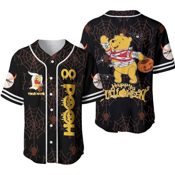 Winnie Pooh Black Yellow Happy Halloween Disney Baseball Jersey 3