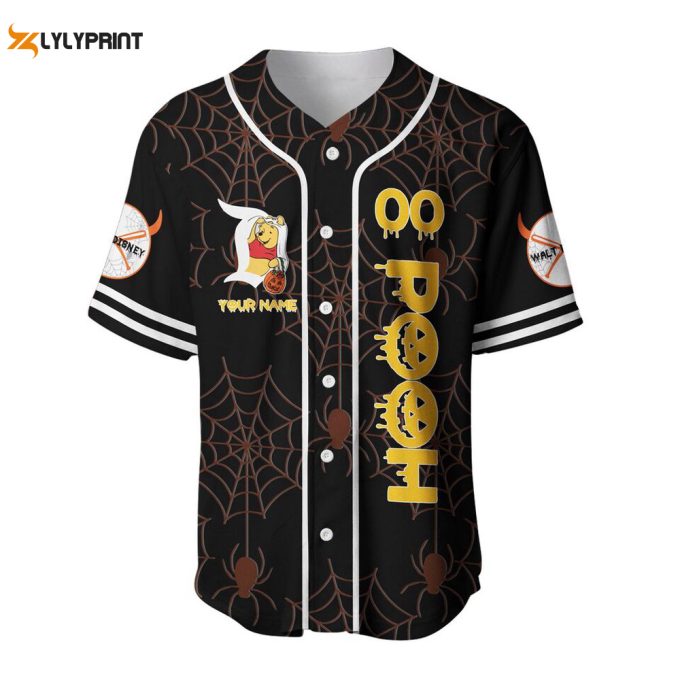 Winnie Pooh Black Yellow Happy Halloween Disney Baseball Jersey 1