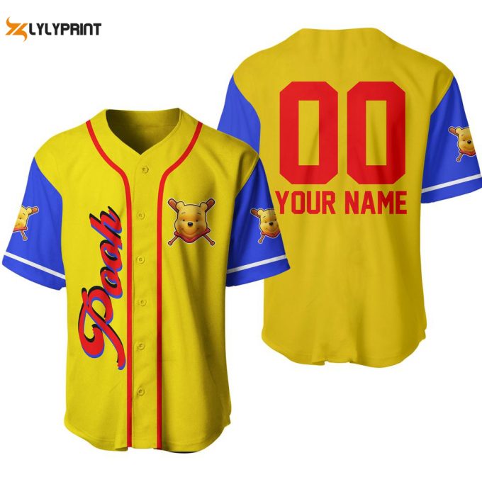 Winnie Pooh Yellow Red Blue Disney Baseball Jersey Personalized 2