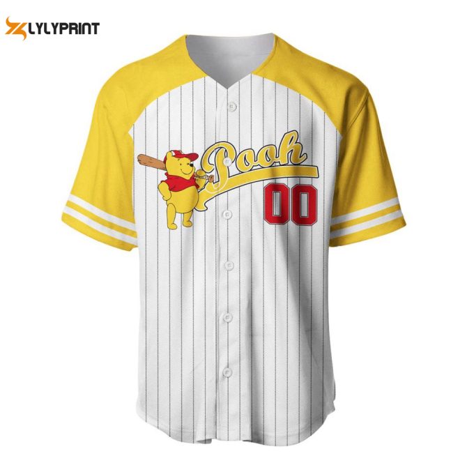Winnie The Pooh Striped Yellow Red Baseball Jersey 1