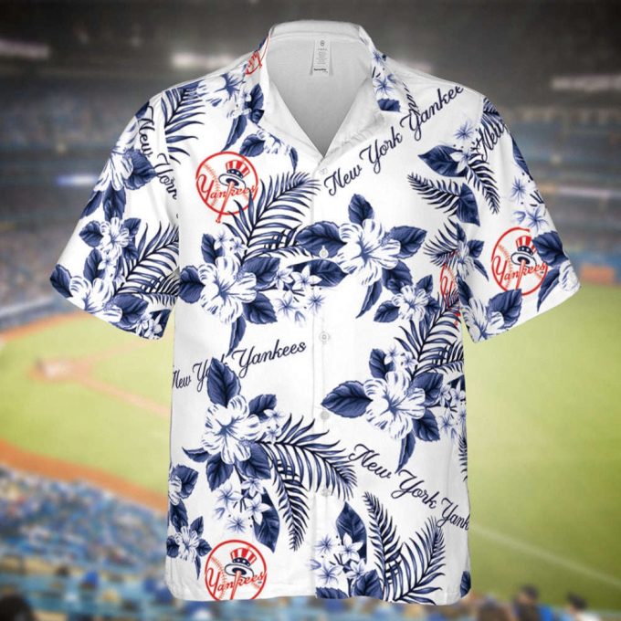 Yankees Baseball Hawaiian Flowers Pattern, New York Baseball Hawaiian Shirt For Men Women 2