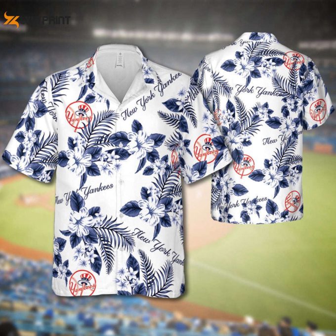 Yankees Baseball Hawaiian Flowers Pattern, New York Baseball Hawaiian Shirt For Men Women 1