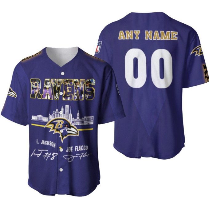 Baltimore Ravens Lamar Jackson Joe Flacco Legendary Captain Signature Designed Allover Gift With Custom Name Number For Ravens Fans Baseball Jersey Gifts For Fans 2