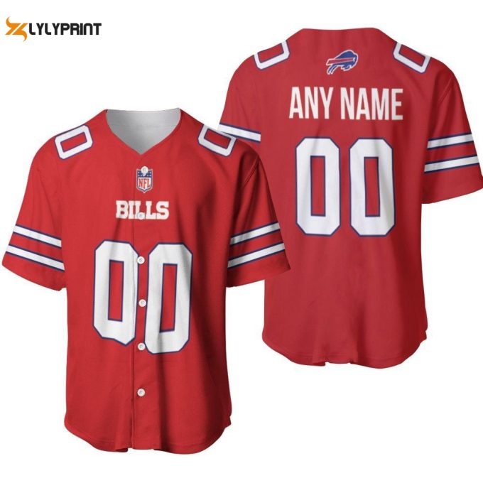 Buffalo Bills American Football Red Color Rush Jersey Style Custom Gift For Bills Fans Baseball Jersey Gifts For Fans 1