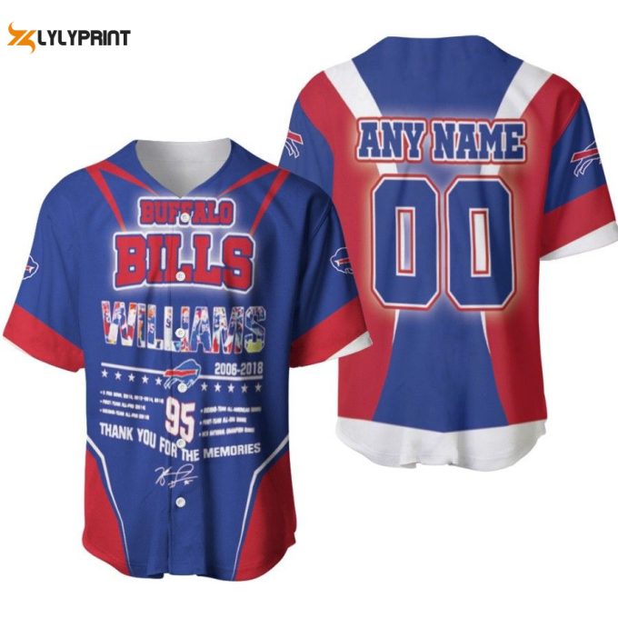 Buffalo Bills Kyle Williams 95 Thank You For The Memories Legend Signature Designed Allover Gift With Custom Name Number For Bills Fans Baseball Jersey Gifts For Fans 1