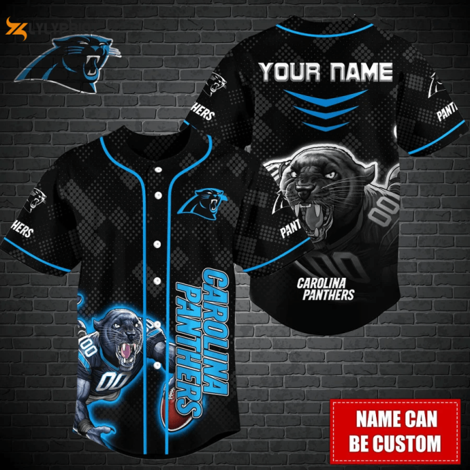 Carolina Panthers Personalized Baseball Jersey 1