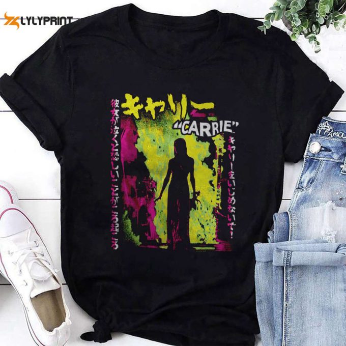 Carrie 1976 Horror Movie Fluorescent Japanese Poster T-Shirt, For Men Women 1