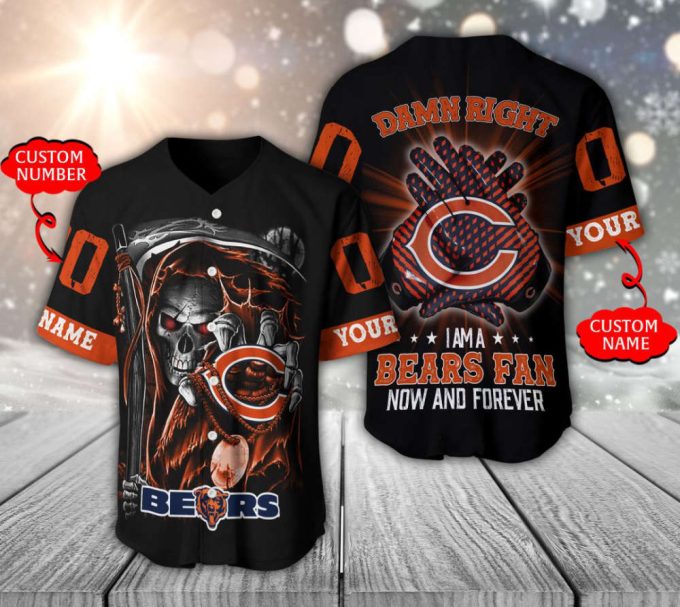 Chicago Bears Baseball Jersey Personalized Skull Damn Right Gift For Men Women 2
