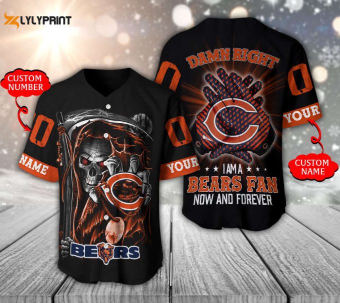 Chicago Bears Baseball Jersey Personalized Skull Damn Right Gift For Men Women 1