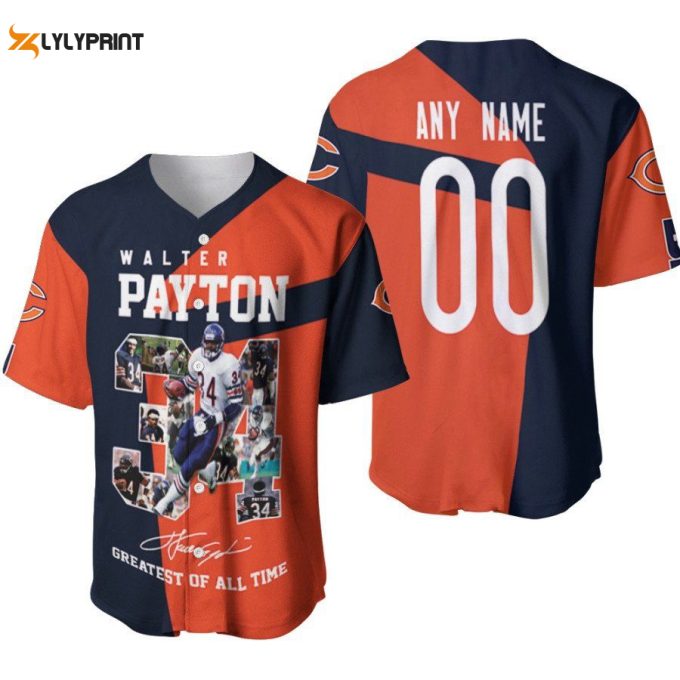 Chicago Bears Walter Payton 34 Greatest Of All Time America Football Designed Allover Gift With Custom Name Number For Bears Fans Baseball Jersey Gifts For Fans 1