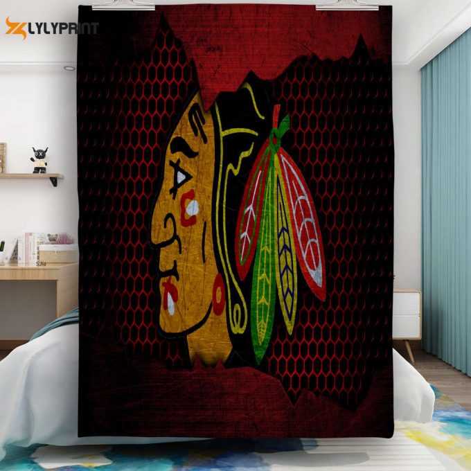Chicago Blackhawks Emblem Texture Grunge Gift For Fan 3D Full Printing Quilt Home Decor 2024 Gifts Home Decor 2024 Gifts 1