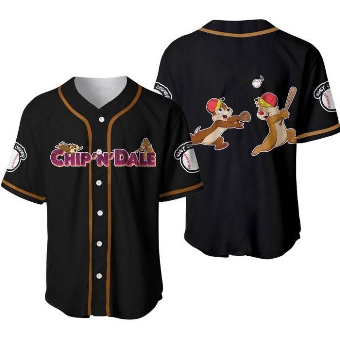 Chip &Amp; Dale Chipmunks Black Brown Cute Disney Unisex Cartoon Graphics Casual Outfits Custom Baseball Jersey Gifts For Fans 2