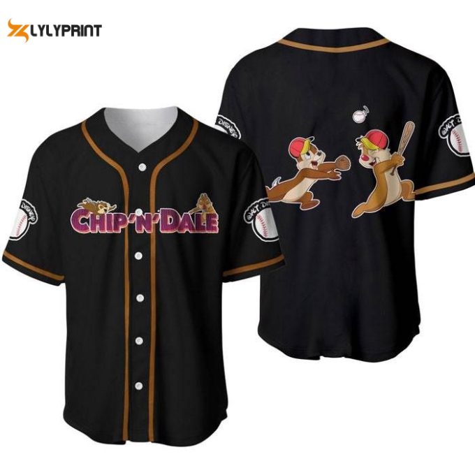 Chip &Amp;Amp; Dale Chipmunks Black Brown Cute Disney Unisex Cartoon Graphics Casual Outfits Custom Baseball Jersey Gifts For Fans 1