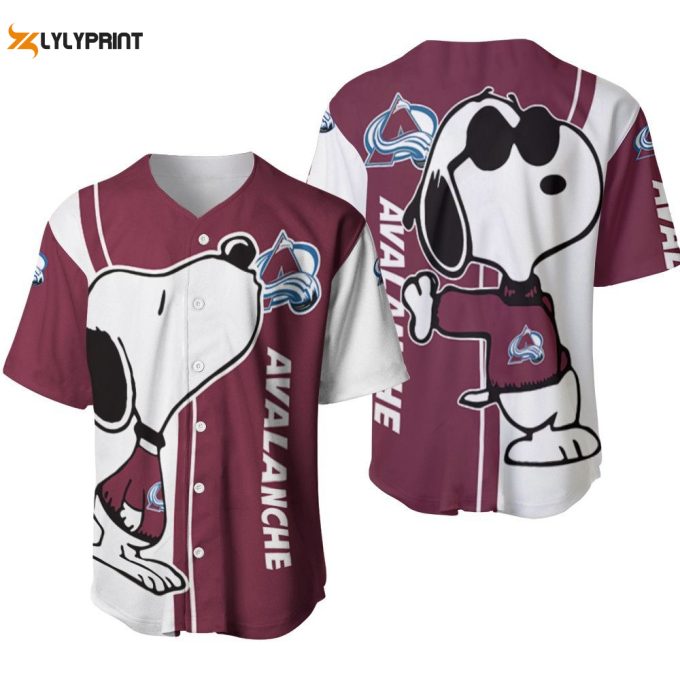 Colorado Avalanche Snoopy Lover Printed Baseball Jersey Gifts For Fans 1