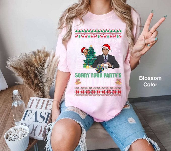 Office Ugly Christmas T-Shirt: Happy Birthday Jesus Sorry Party S So Lame - Funny Holiday Party 3