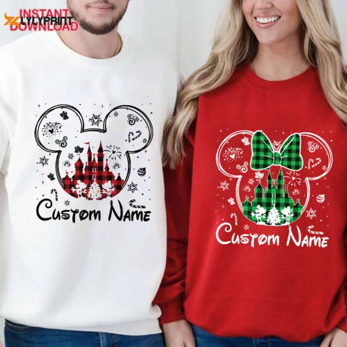 Custom Mickey Minnie Christmas Buffalo Plaid Png Personalized Family &Amp;Amp; Disneyland Castle Christmas Gifts 1