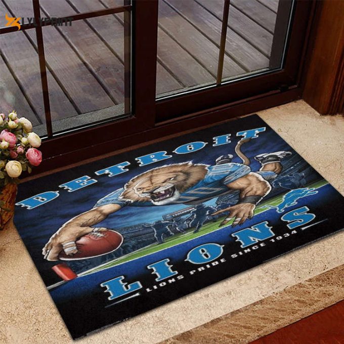 Detroit Lions Mascot Home Decor 2024 Foldable Doormat Indoor Outdoor Welcome Mat Home Decor 1