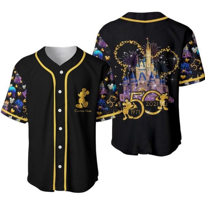 Disney 50Th Anniversary Mickey Mouse Black Rainbow Unisex Cartoon Graphic Casual Outfit Custom Baseball Jersey Gifts For Fans 2