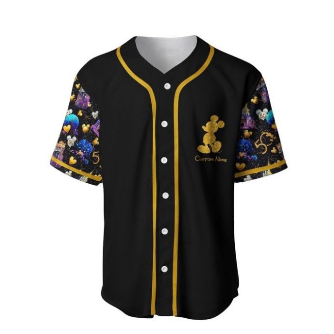 Disney 50Th Anniversary Mickey Mouse Black Rainbow Unisex Cartoon Graphic Casual Outfit Custom Baseball Jersey Gifts For Fans 3
