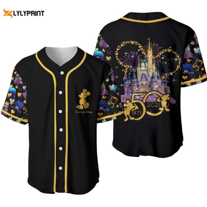 Disney 50Th Anniversary Mickey Mouse Black Rainbow Unisex Cartoon Graphic Casual Outfit Custom Baseball Jersey Gifts For Fans 1