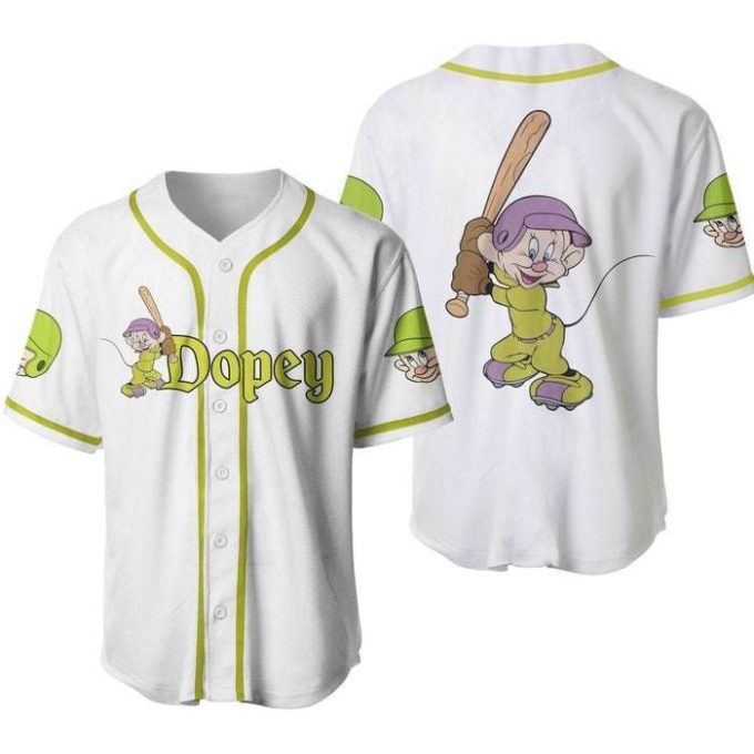 Dopey Dwarf White Green Disney Unisex Cartoon Graphics Casual Outfits Custom Baseball Jersey Gifts For Fans 2